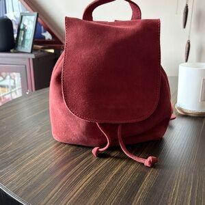 Portland Leather Red Suede Backpack